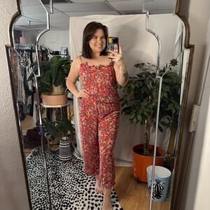 Vintage Natori Floral Ruffle Pajama Cami and Pant Set Pink